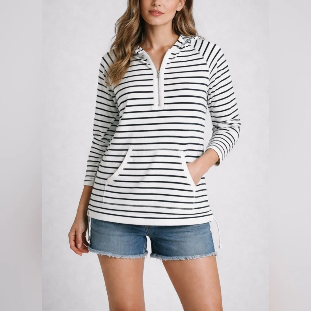 Anne Klein Sport Striped Half Zip Hoodie Small EUC |Running| Hiking| Fitness|